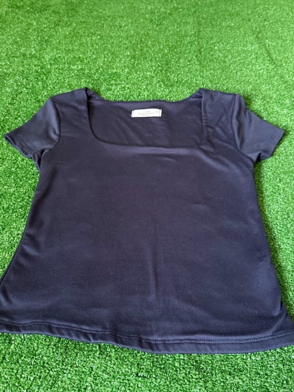 Rebellious Dreamer Square Neck Solid Navy Blue Short Sleeve Top T-Shirt Size S
